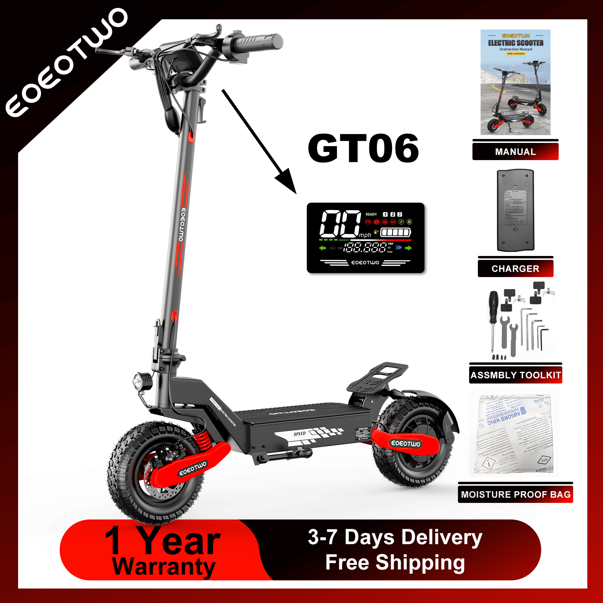 Dual Motor Ebike Kit 2000W - EOEOTWO GT06 성인용 전동 스쿠터, 1200W